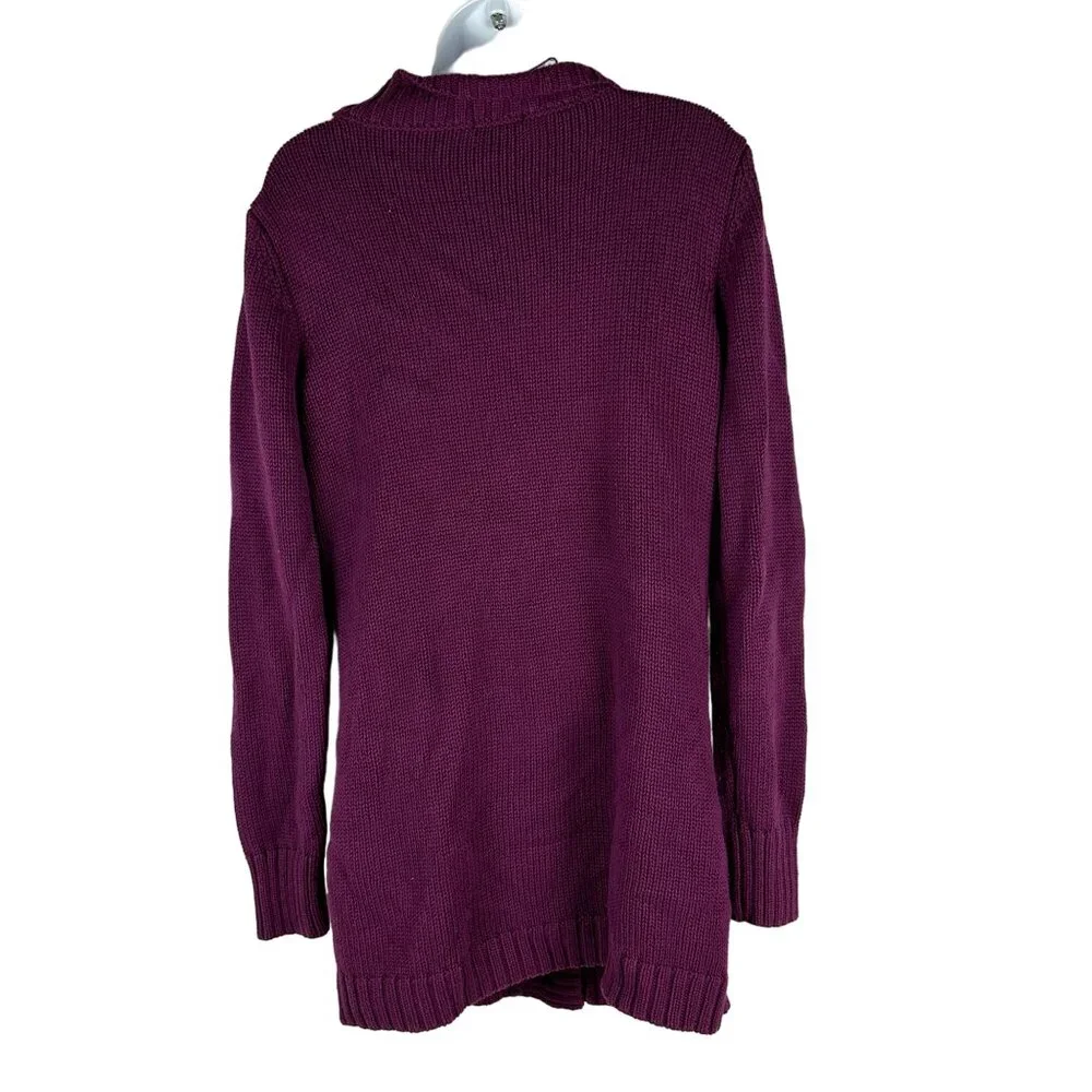 Women's Venus Purple Cardigan Sweater Size M Cable Knit Button-Front W/ Pockets